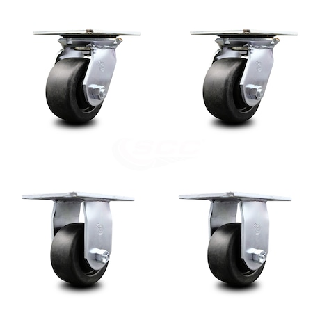 Service Caster 4 Inch Polyolefin Caster Set with Ball Bearings 2 Swivel 2 Rigid SCC-35S420-POB-2-R-2